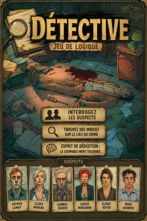 Jeu Détective : Logique, déduction, enquêtes.