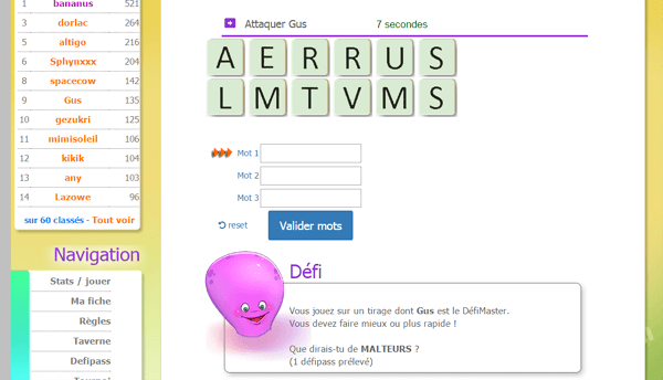 Defiword, anagrammes
